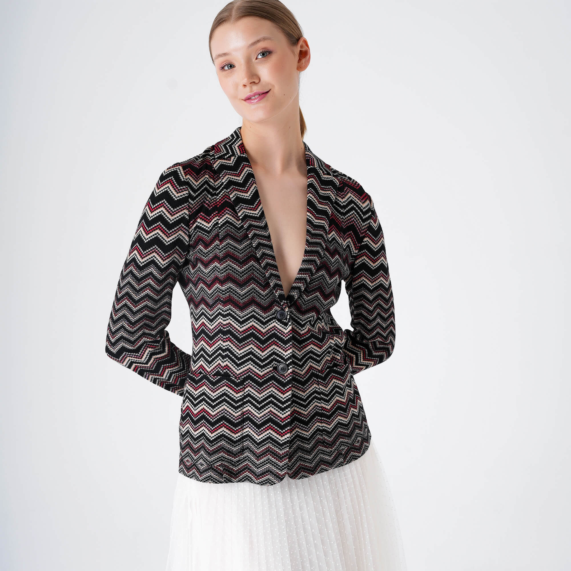 Missoni Mare - Black&Pink&Beige Zigzag Knitted Blazer Jacket 